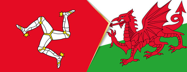 Isle of Man and Wales flags, two vector flags.