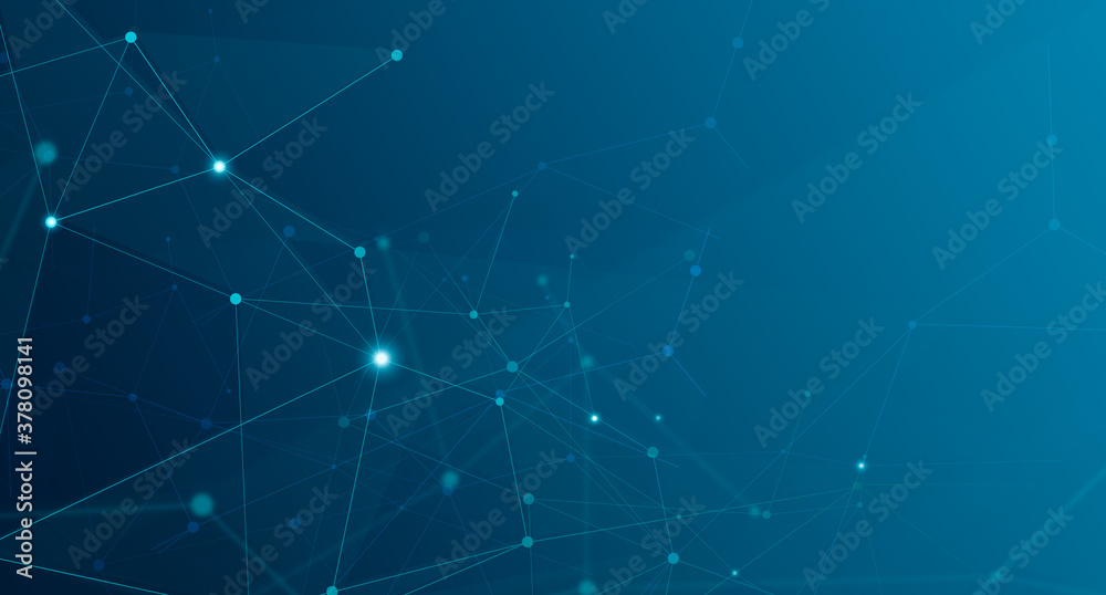 Poster Abstract technology background with polygonal connection lines and dots over blue background