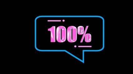 100 Percent text. Burning Logo reveal on black background. 3d image