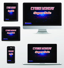 Vector Concept Cyber Monday Super Sale.Electronic devices monitors with Cyber sale monday banners