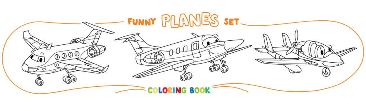 Funny light aircraft planes coloring book set