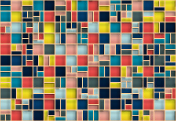 repeatable background made of colorful rectangles, funny old school colors, 3D illustration