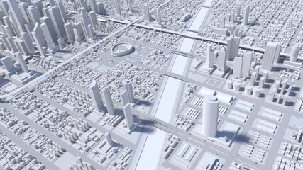 The camera is flying overlooking the city.
It keeps looping forever.