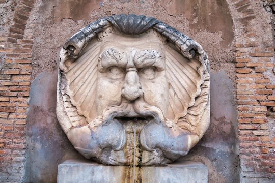 detail of fountain in rome italy, photo as a background in old italian roman capital city, rome, italy