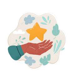 Cartoon illustration of Hands holding Star in hand.