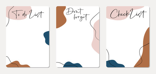 Set of planners and to do list with abstract background. Template for agenda, schedule, planners, checklists, notebooks, cards and other stationery.