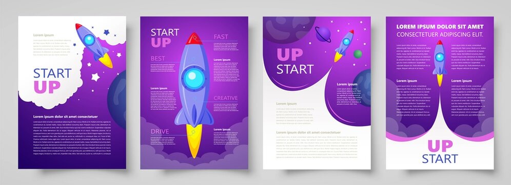 Startup Flyer Set Rocket theme cover template brochure