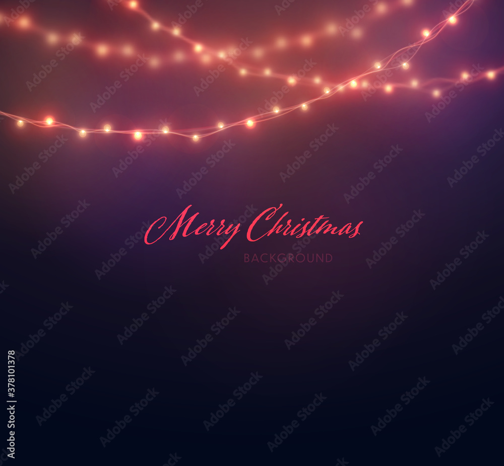 Poster christmas background with glowing lights isolated. colorful bright xmas garland. vector glow light b