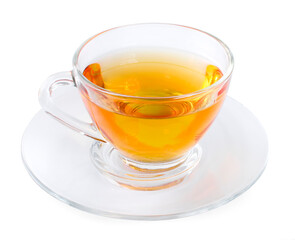 Tea in glass cup isolated on white background.clipping path.