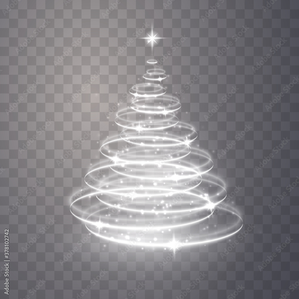 Poster christmas tree from light. christmas tree vector element for holiday festive background. shiny light