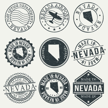 Nevada Set of Stamps. Travel Stamp. Made In Product. Design Seals Old Style Insignia.