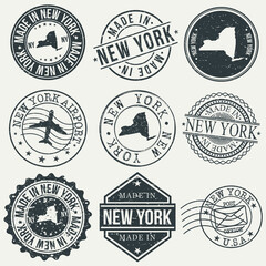 New York Set of Stamps. Travel Stamp. Made In Product. Design Seals Old Style Insignia.
