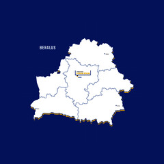 Vector map of Belarus with border, cities and capital Minsk. Each city has separately for your design. Vector Illustration