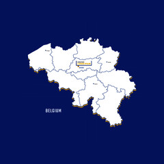 Vector map of Belgium with border, cities and capital Brussel. Each city has separately for your design. Vector Illustration