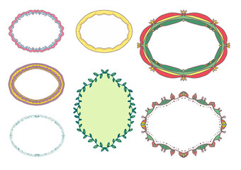 手書きのフレームセット　吹き出しのベクター画像　レトロな枠　アンティークカラー