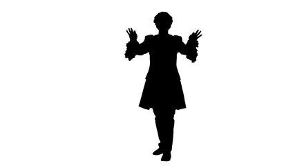 Silhouette Man dressed like Mozart expressively finishing conduc