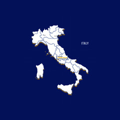 Vector map of Italy with border, cities and capital Rome. Each city has separately for your design. Vector Illustration