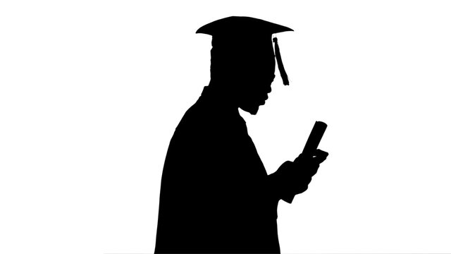 recommend clip art: Silhouette African american male student in graduation robe text