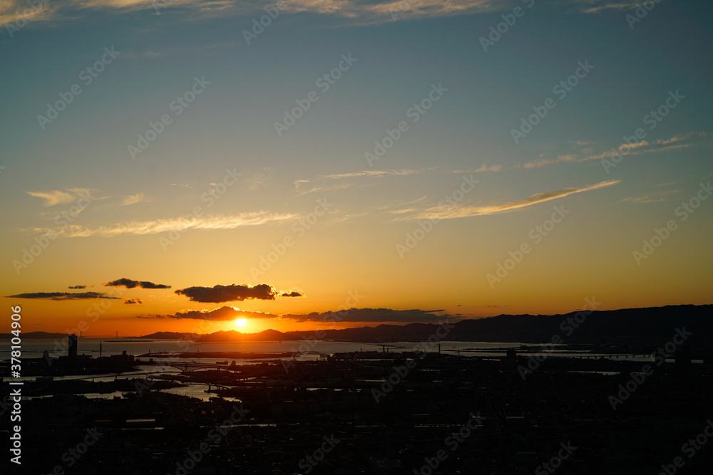 Canvas Prints Sunset city view in Osaka.