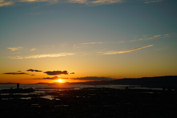 Sunset city view in Osaka.