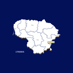 Vector map of Lithuania with border, cities and capital Vilnius. Each city has separately for your design. Vector Illustration