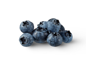Close-up view of fresh ripe natural blueberries isolated on a white background.