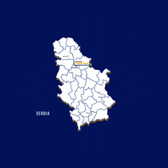 Vector map of Serbia with border, cities and capital Belgrade. Each city has separately for your design. Vector Illustration