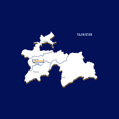 Obraz premium Vector map of Tajikistan with border, cities and capital Dushanbe. Each city has separately for your design. Vector Illustration