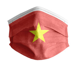 mascarilla para covid con el fondo blanco y la bandera de vietnam