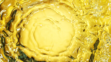 Macro shot of Splashing Oil on Golden Background