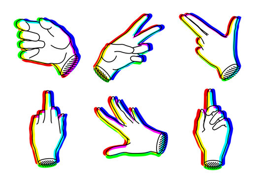 Linear set of hands glitch icon. Eps10 vector.