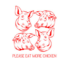 Vector hand drawn illustration of pig's head. Tattoo artwork. Template for card, poster, banner, print for t-shirt, pin, badge, patch.