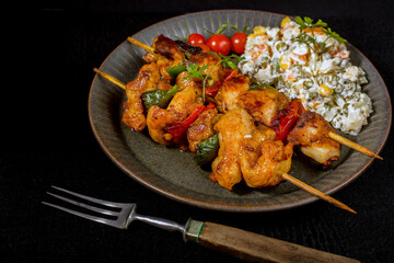 Kebab - grilled meat and vegetables salad.