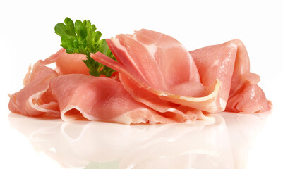 Smoked Ham Slices - Isolated on white Background
