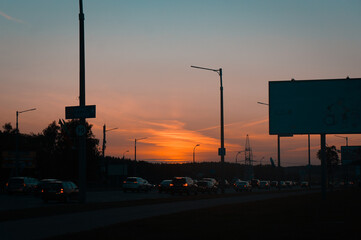 sunset in the city in summer