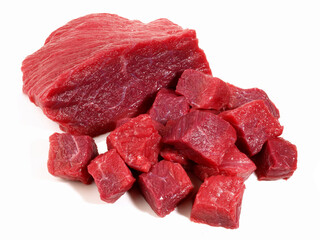 Raw Beef Goulash on white Background - Isolated
