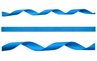 A set of curly blue ribbon for Christmas and birthday present isolated against a white background.