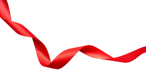 A curly red ribbon for Christmas and birthday present banner isolated against a white background.