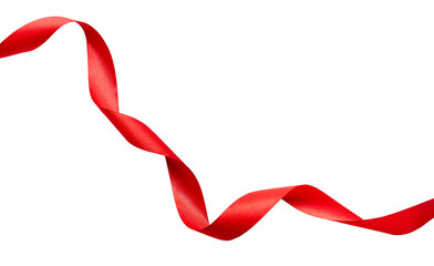 A curly red ribbon for Christmas and birthday present banner isolated against a white background.