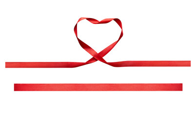 A curly heart shape red ribbon for Christmas and birthday banner isolated against a white background.