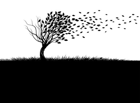 Autumn tree and falling leaves. Vector Illustration.