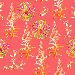 Fototapeta na wymiar Abstract elements, flowers and circles, seamless pattern.