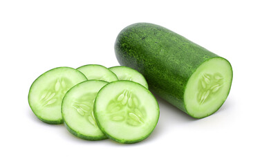 Cucumber and slices isolated on white background,clipping path.