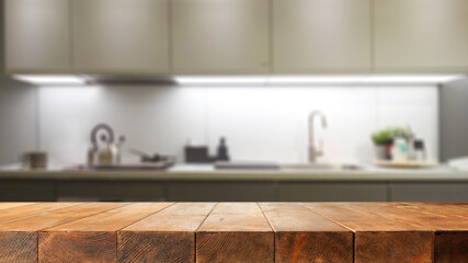 Table background of free space and kitchen interior 