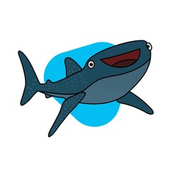 Illustration of Whale Shark Opens its Mouth Cartoon, Cute Funny Character, Flat Design