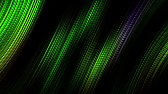 Dark green neon laser stripe lines animation on black background. Abstract grunge tech motion design. 4K 3D rendering seamless looping. Abstract elegant and luxury dynamic motion green lines.
