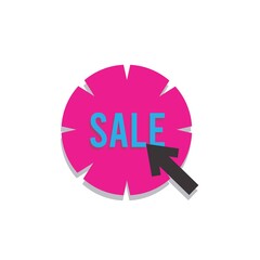 sales promotion design flat icon in pink, blue and has a black cursor