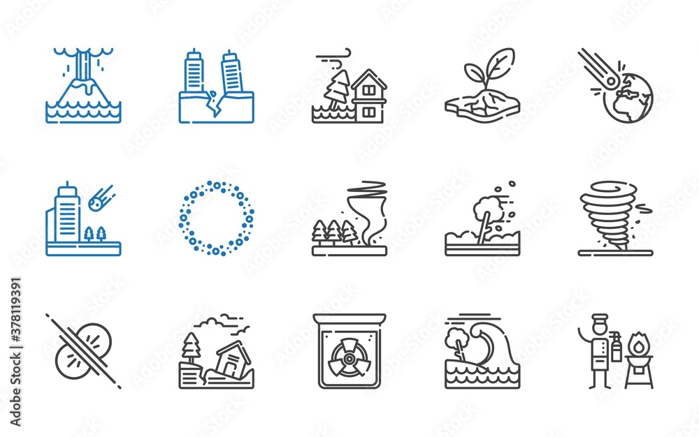 Sticker disaster icons set