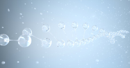 Closeup The DNA double helix is liquid. 3D illustration.