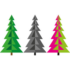 Set of three origami style christmas trees